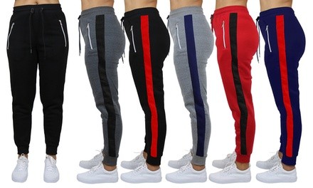 Galaxy by Harvic Women's Loose-Fit Stripe Fleece Joggers with Zipper Pockets. Plus Sizes Available.
