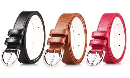 Afonie Women's Bonded Leather Belt with Metal Buckle