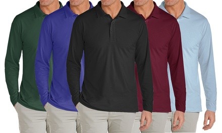 Galaxy By Harvic Men's Long Sleeve Pique Polo Shirt (S–2XL)