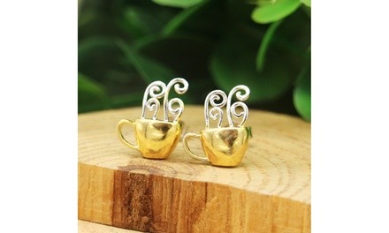 14K Gold and Sterling Silver Coffee Earrings