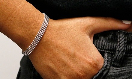 Italian Sterling Silver 4 Row Beaded Bracelet In 7