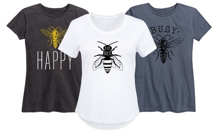 Women's Bee Happy Tees. Plus Sizes Available. 