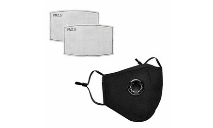 Reusable Cloth Cotton Face Mask Guard With Air Breathing Valve & 2 PM2.5 Filters