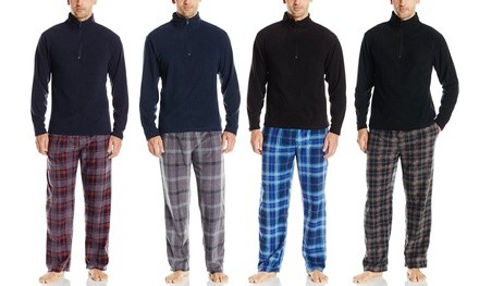 Men's Microfleece L/S Quarter Zip Pajama Top and Plaid Pants Set 