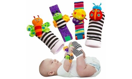 Cute Animal Soft Baby Socks Toys Wrist RattlesSet 4 pcs