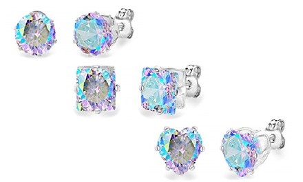 Cubic Zirconia in 18K White Gold-Plated Crystal Stud Earrings for Kids