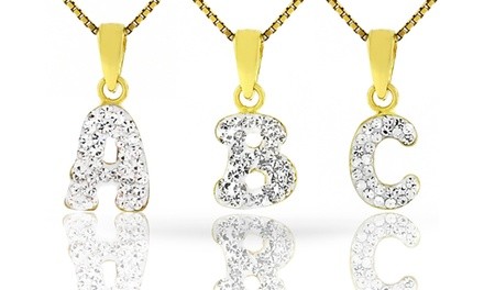 Kids' 14K Gold over Sterling Silver Crystal Initial Pendants