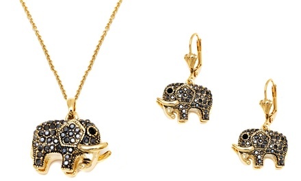 Crystal Elephant Jewelry Set in 18K Gold Plating by Barzel