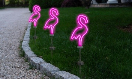 Solar Neon Pink LED Flamingo Stake Lights (1-, 2-, or 3-Pack)