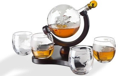 Godinger Crystal Globe Whiskey Decanter Set (1-, 3-, and 5-Piece)