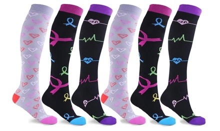 XTF Women's Knee-Length Patterned Compression Socks (3 or 6 Pairs)