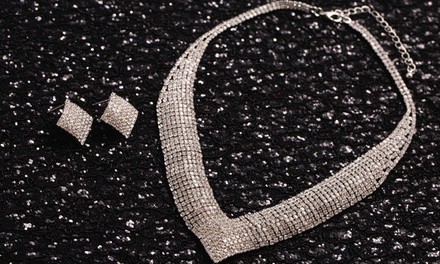 V neck line Statement Necklace Made with Swarovski Crystals 