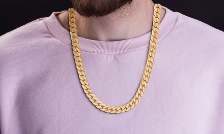 Arturo Zeta Men's Cuban Chain Necklace in 18K Yellow Gold Over Brass