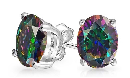 2.00 CTTW Genuine Rainbow Topaz Oval Cut Sterling Silver Studs by Valencia Gems
