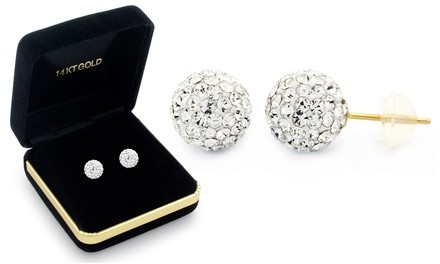 Solid 14K Gold Crystal Fireball Ball Earrings with Gift Box by Sophia Lee