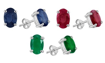 2.25 CTW Genuine Ruby, Emerald, or Sapphire Oval Stud Earrings in Sterling Silver by Diane Lo'Ren