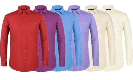 Verno Men's Classic-Fit Long-Sleeve Light-Colored Dress Shirts