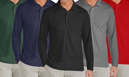 3-Pack Galaxy By Harvic Men's Long Sleeve Pique Polo Shirt (S-3XL)