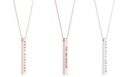 Pink Box Solid Stainless Steel Inspirational Bar Necklace. Multiple Styles Available.