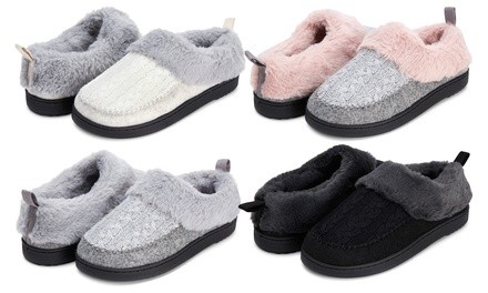 Floopi Women's Cable Knit Faux Plush Fur Clog Slipper with Memory Foam