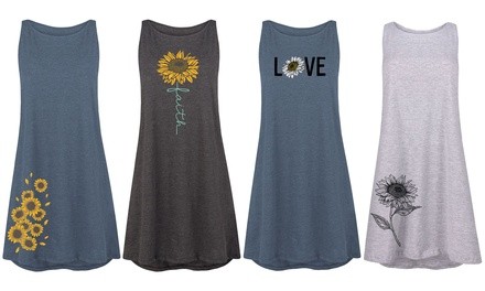 Women's Sunflower Tank Dresses. Plus Sizes Available.