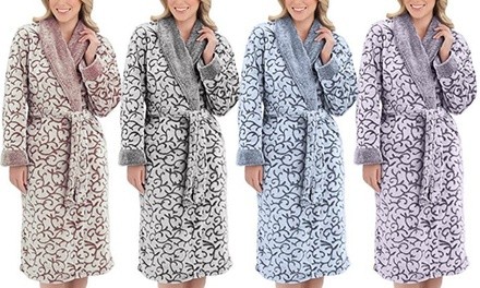 EZI Women's Jacquard Fleece Robe. Plus Sizes Available.