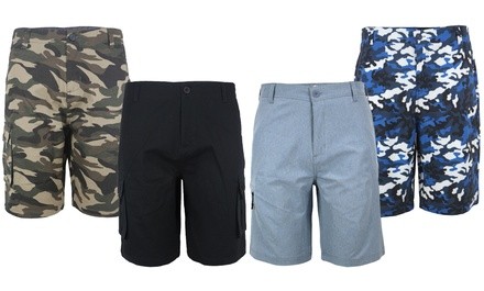 LeeHanTon Men's Solid or Camo Hybrid and Twill Flat-Front Cargo Shorts