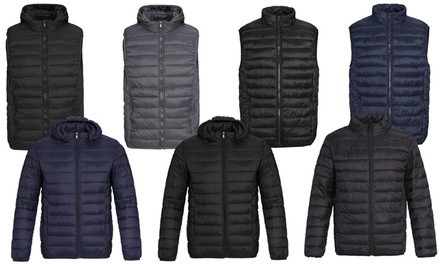 Verno Men's Quilted Puffer Lightweight Jacket or Vest with Optional Hood (S-2XL)