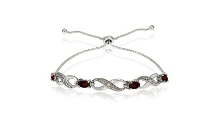 Sterling Silver Garnet Figure 8 Infinity Adjustable Bolo Bracelet