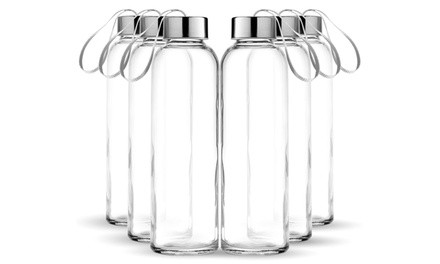 Glass Water Bottle 18 Oz. Bottles for Beverages & Juicer Use (6-Pack)