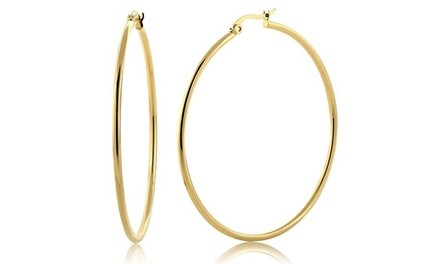 18k Yellow Gold Plated Over Silver Hoop Earrings (50mm Dia)