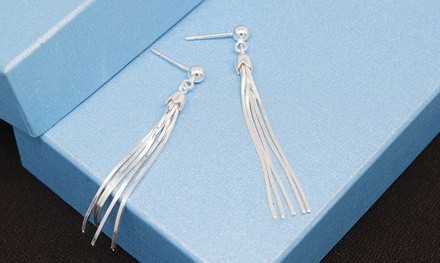 Italian Sterling Silver Tassel Chandelier Drop Earrings by Verona