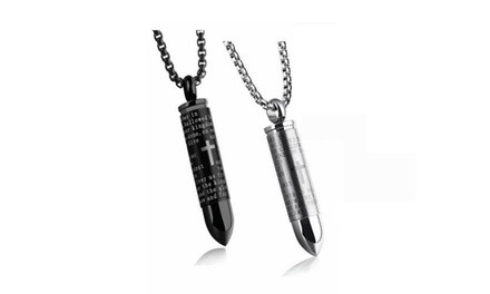 Cross Pendant Necklace Lord's Prayer BULLET Chain Stainless Steel English Men