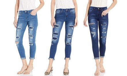 CG Jeans Women's High-Waisted Ripped and Patched Denim. Plus Sizes Available.