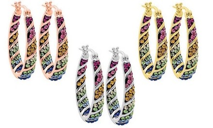 Multi Color Rainbow Crystal Hoop Earrings made with Swarovski Elements