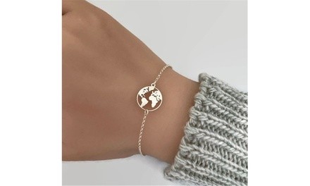 Fashion Women World Map Bracelet Gold Silver Earth Hand Chain