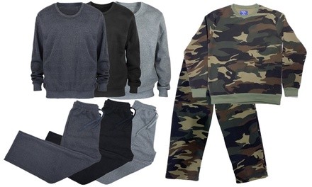 2-Piece Men's Basic Solid Pullover Sweatshirt & Sweatpant Set (M–5XL)