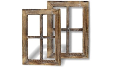 Wooden Rustic Mount Window Frames Vintage Country Farmhouse Wall Décor-Set of 2