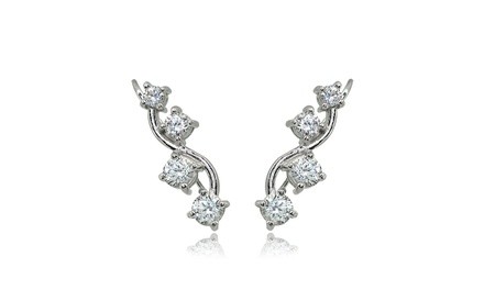 Sterling Silver Created White Sapphire Vine Climber Crawler Earrings