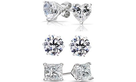 6.00 CTTW Sterling Silver Crystal Studs Made With Swarovski Elements