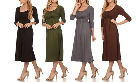 MOA Collection Women's Solid Casual Relaxed-Fit Pleated Maxi Dress