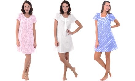 Alexander Del Rossa Women's Cotton Short-Sleeve Chemise Lawn Nightgown. Plus Sizes Available.