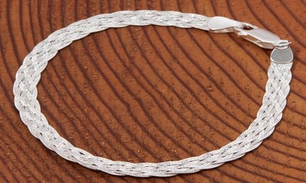 Italian Sterling Silver Braided Herringbone Bracelet by Verona 