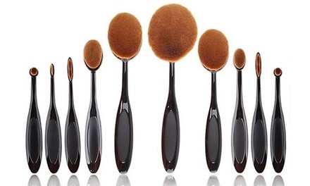 Professional Oval Kabuki Cosmetic Makeup Brushes Set - 10 Pieces