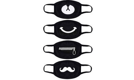 4 Pk Smile Cartoon Black Face Mask Non Medical Washable & Reusable