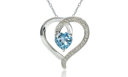 Sterling Silver 2.4ct TGW Blue Topaz & White Topaz Heart Necklace