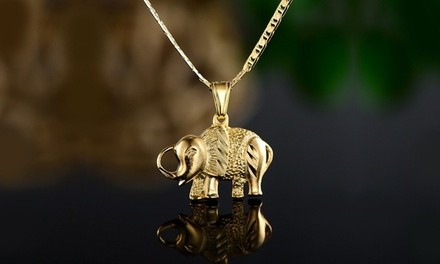 18K Gold Plated Happy Elephant Pendant Necklace 