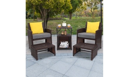 6Pcs Patio Rattan Chair Furniture Set Cushioned Chair w/Pillows