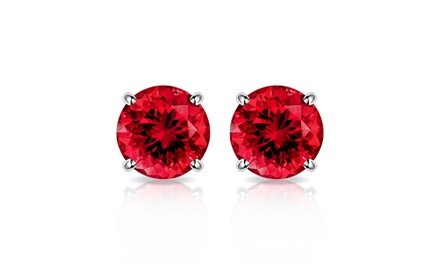 Solid 10K White Gold 2CTW Created Ruby Stud Earrings By MUIBLU Gems