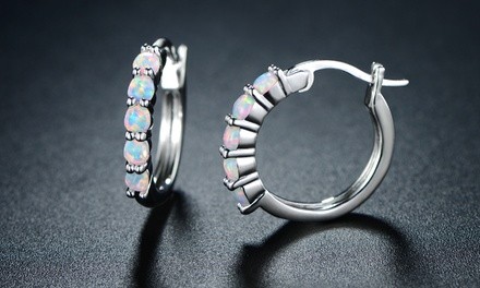 Women's Fire Opal Hoop Earrings By Peermont